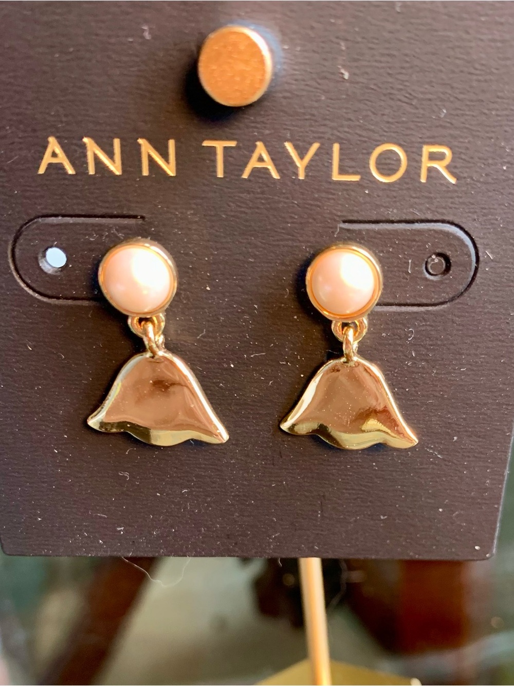 Ann Taylor Pearl and Gold-Tone Bell Drop Earrings - New!